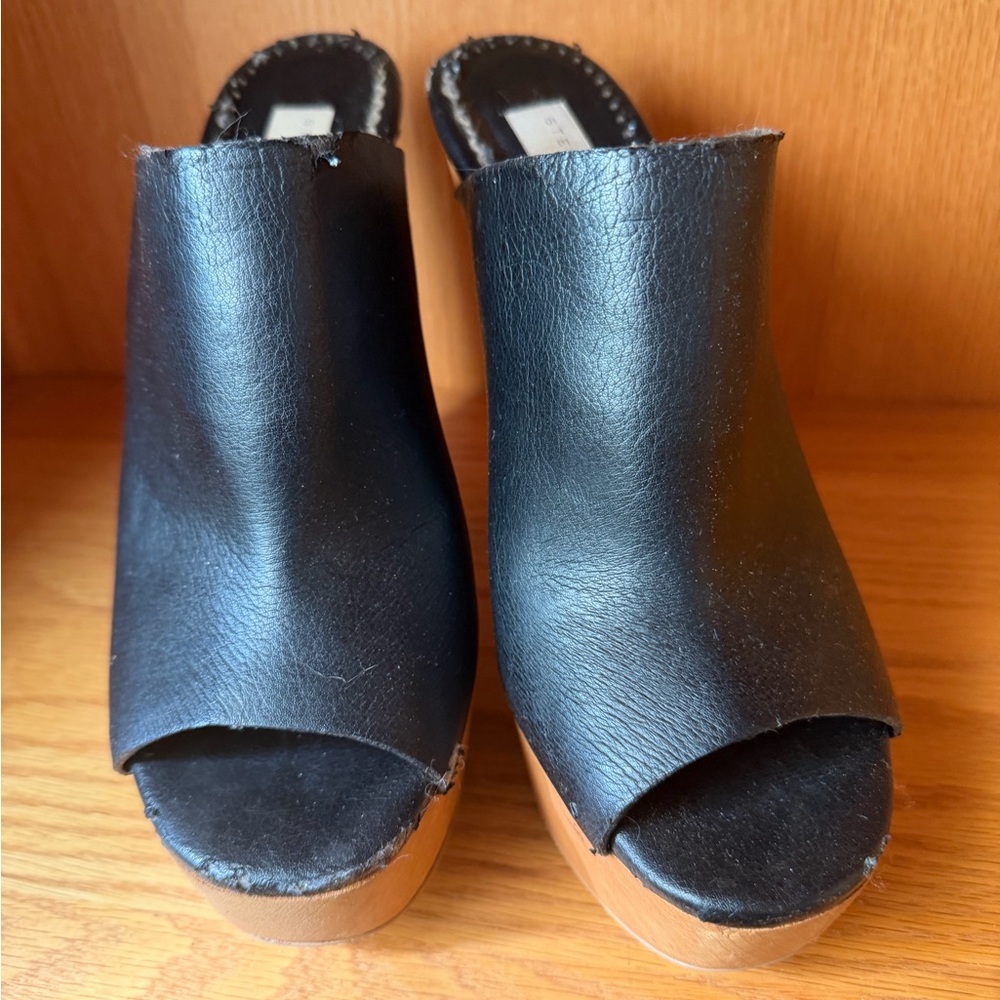 Stella McCartney Black Leather Mules with Tan Soles